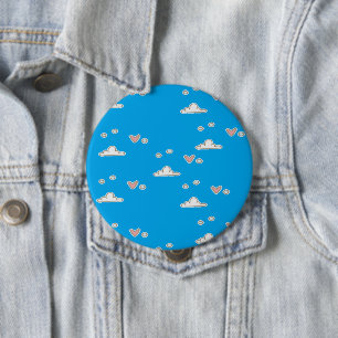 Hearts and clouds on blue 10 cm round badge