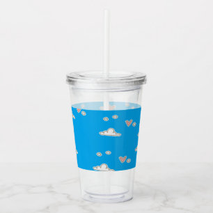 Hearts and clouds on blue  acrylic tumbler
