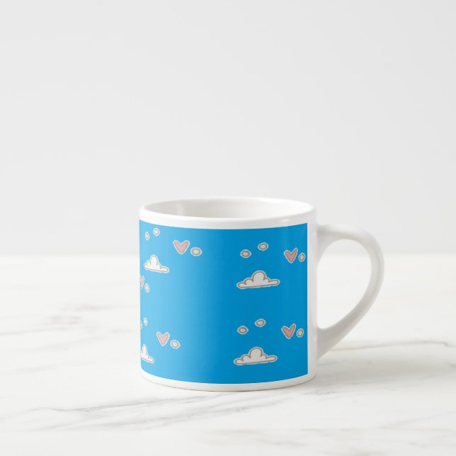 Hearts and clouds on blue  espresso cup (Right)