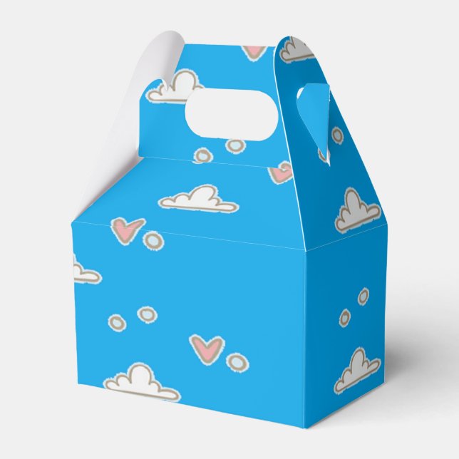 Hearts and clouds on blue  favour box (Front Side)