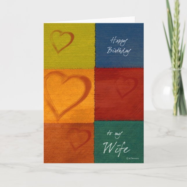 Hearts and Colours Romantic Birthday Card for Wife (Front)