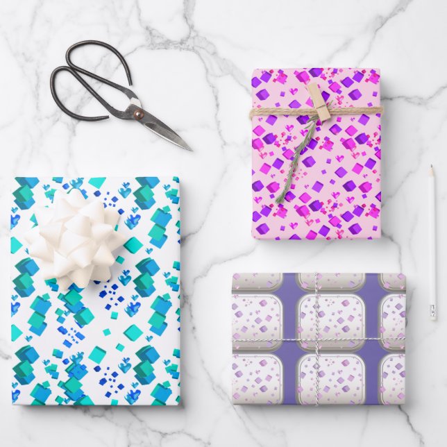 Hearts and Cubes Wrapping Paper Sheets (Front)