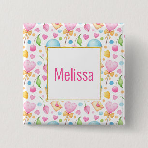 Hearts and Cupcakes Sweet Watercolor Pattern 15 Cm Square Badge