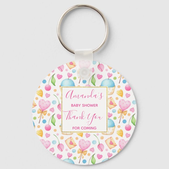 Hearts and Cupcakes Sweet Watercolor Pattern Key Ring (Front)