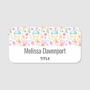 Hearts and Cupcakes Sweet Watercolor Pattern Name Tag