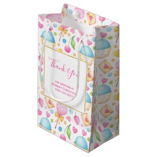 Hearts and Cupcakes Watercolor Pattern Business Small Gift Bag