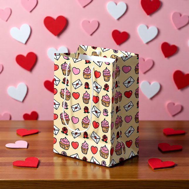 Hearts and Cupcakes Wrapping Paper Medium Gift Bag (Creator Uploaded)