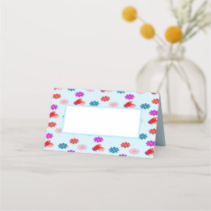 Hearts and daisies on blue place card