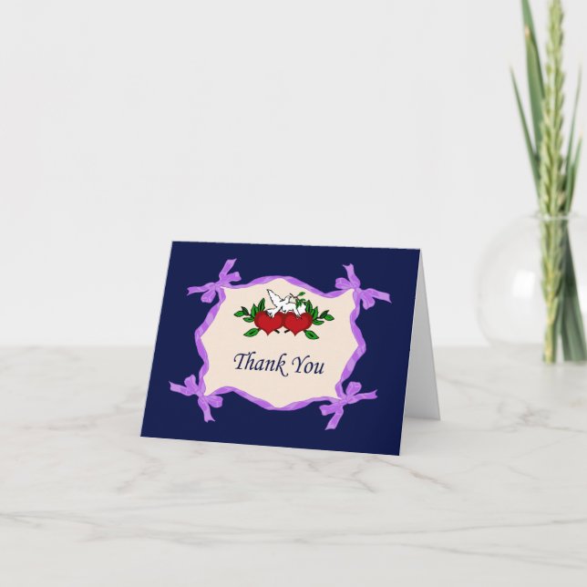 Hearts And Dove Thank You Card (Front)