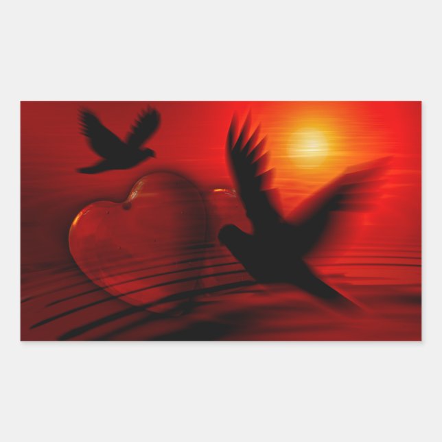 Hearts and Doves Rectangular Sticker (Front)