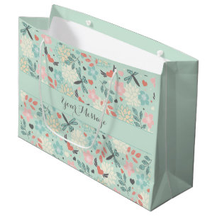Hearts and Dragonflies Pretty Floral Large Gift Bag