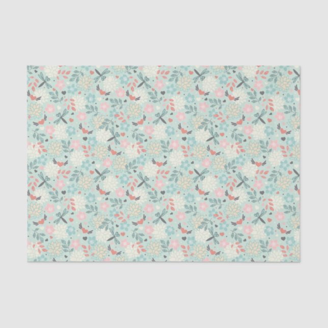 Hearts and Dragonflies Pretty Floral Tissue Paper (Front)