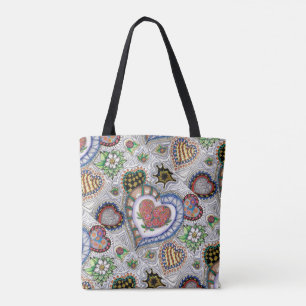 Hearts and Flowers, all over pattern Tote Bag