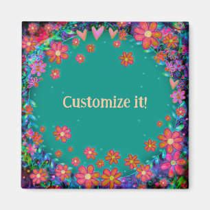 Hearts and Flowers Customised Whimsical Pretty  Magnet