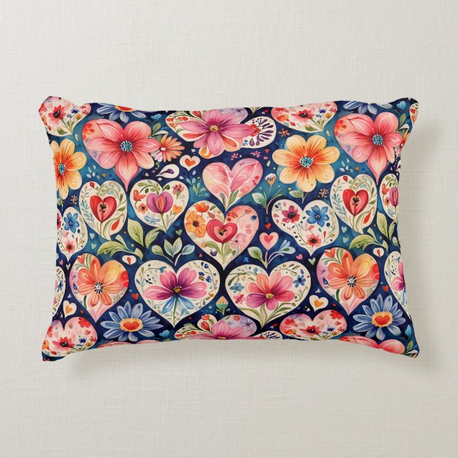 Hearts and Flowers Girl's Room Decorative Cushion (Front)