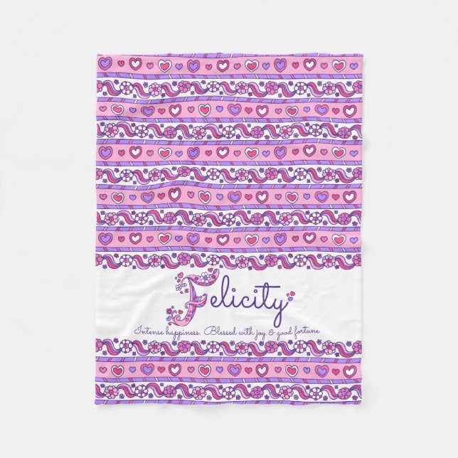 Hearts and flowers letter F Felicity name meaning Fleece Blanket (Front)