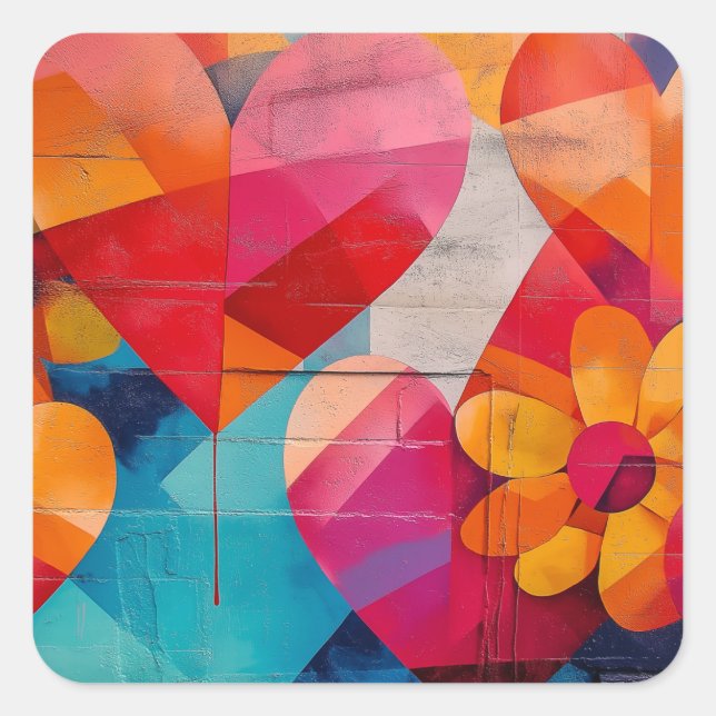 Hearts and Flowers Mural Square Sticker (Front)