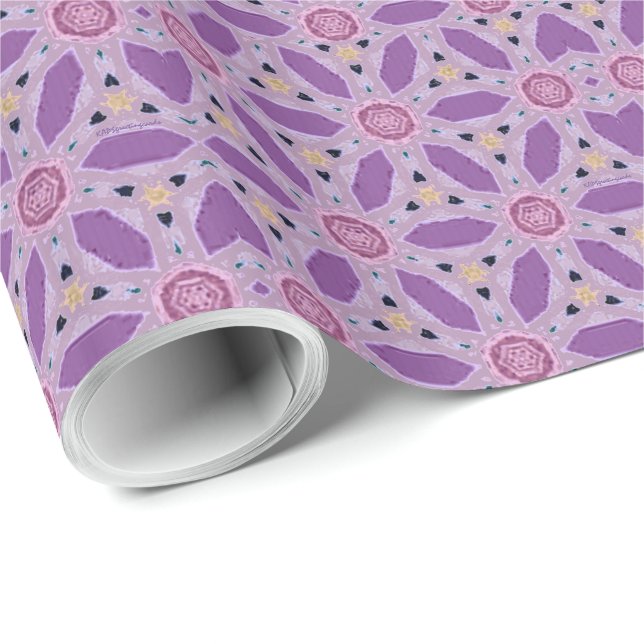 Hearts and Flowers Pattern (purple) Wrapping Paper (Roll Corner)