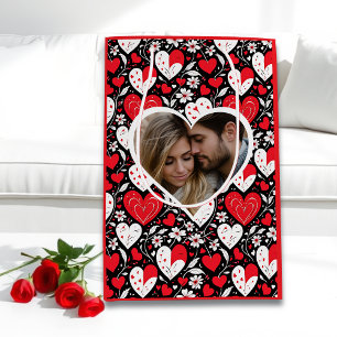 Hearts and Flowers Personalised Photo Valentine's  Medium Gift Bag