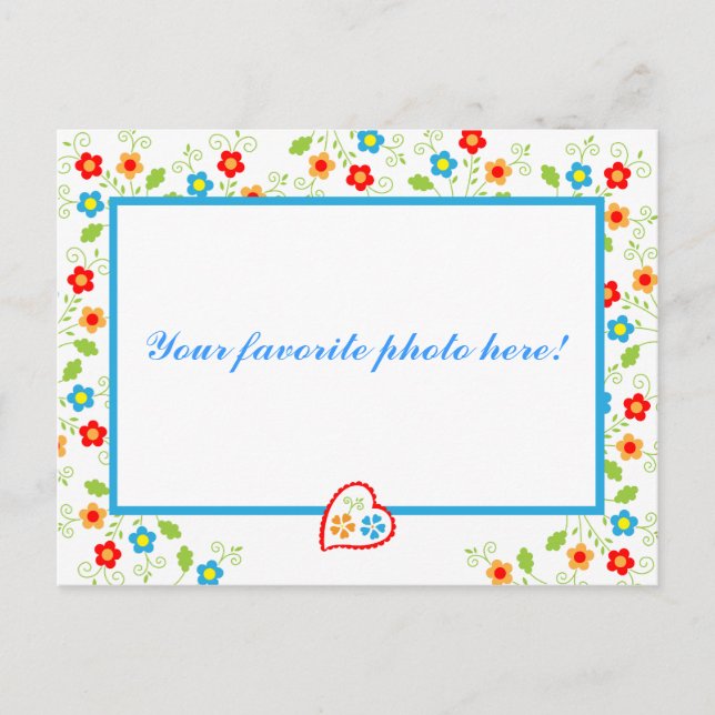 Hearts and Flowers Photo Frame Postcard (Front)