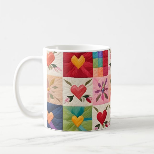 Hearts and flowers quilt coffee mug (Left)