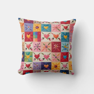 Hearts and flowers quilt cushion