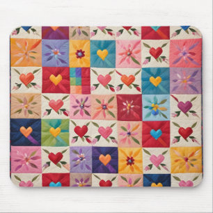 Hearts and flowers quilt mouse mat