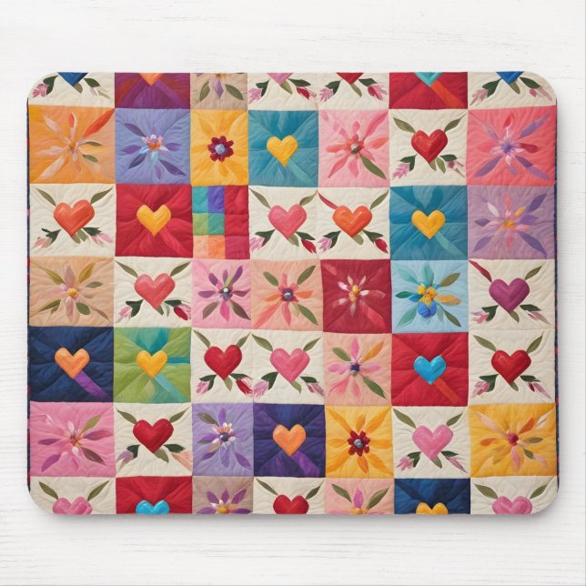 Hearts and flowers quilt mouse mat (Front)