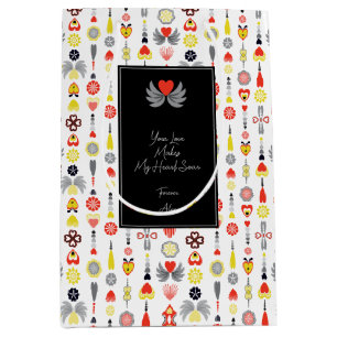 Hearts and Flowers Red and Black Cute Minimalist Medium Gift Bag