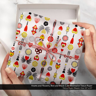 Hearts and Flowers Red and Black Cute Minimalist Tissue Paper