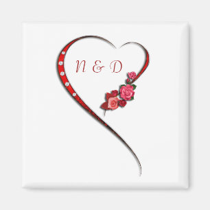 Hearts and flowers wedding initials magnet