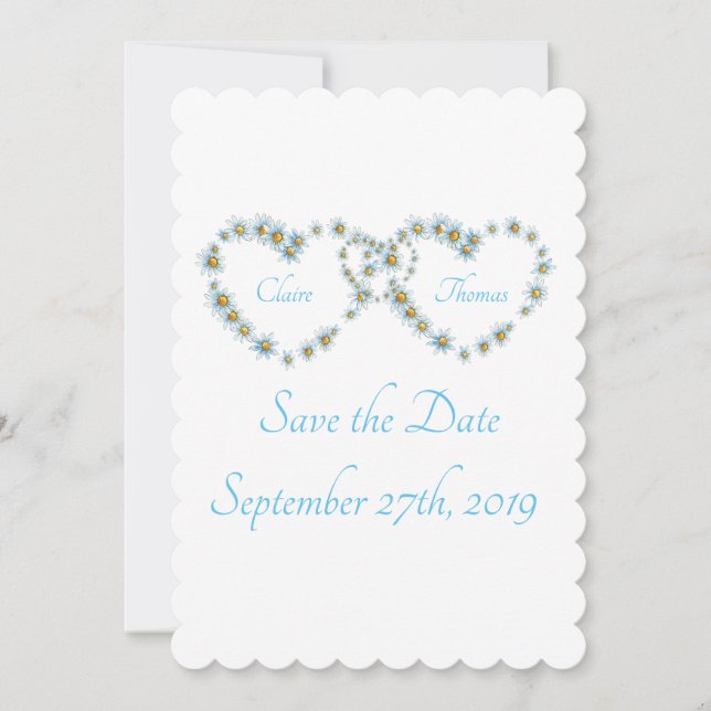 Hearts and Flowers Wedding Save the Date Flat Card (Front)