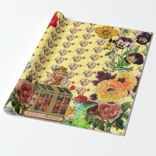 HEARTS AND FLOWERS WRAPPING PAPER