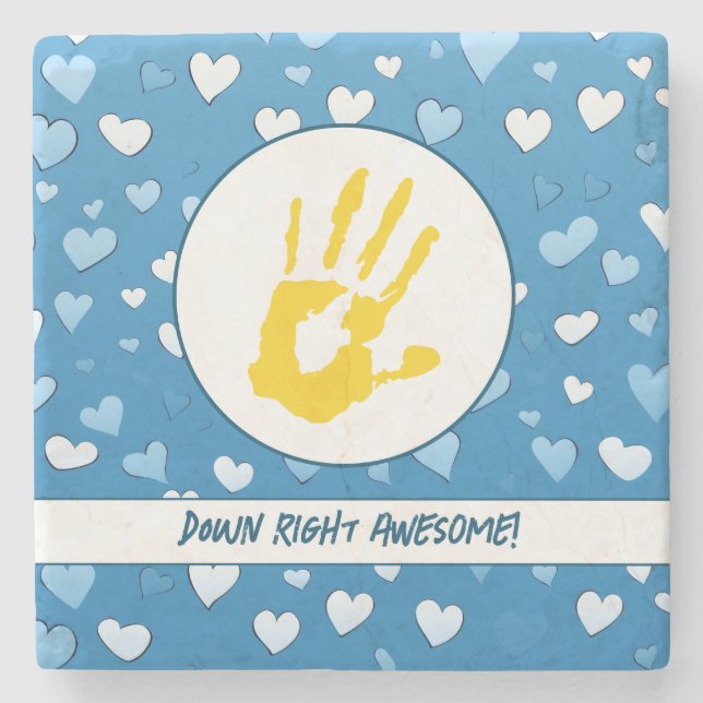 Hearts and Handprints Down Syndrome Awareness Stone Coaster (Front)