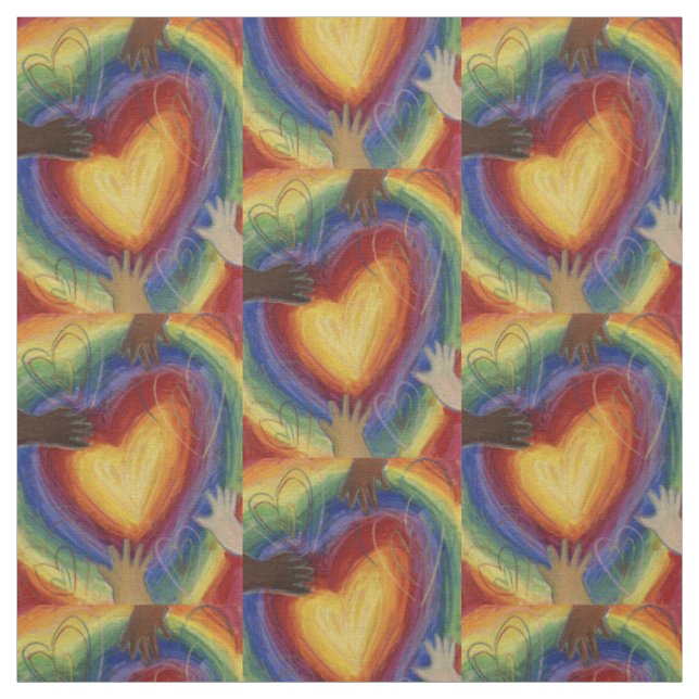 Hearts and Hands Love Art Fabric Material (Swatch)