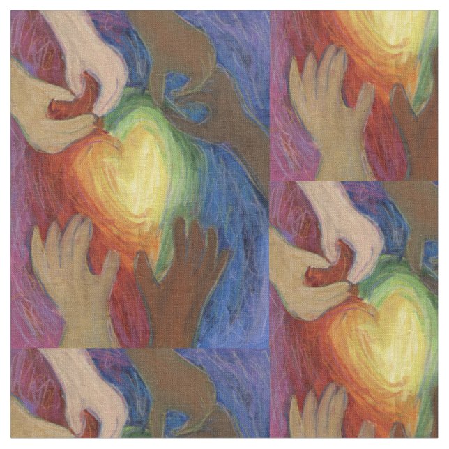 Hearts and Hands Love Art Fabric Material (Close Up)