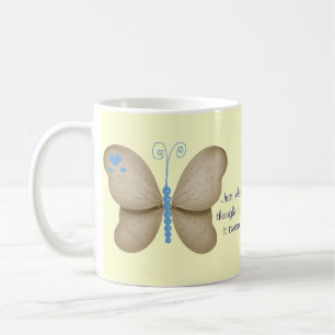 Hearts and Ivory Blue Butterflies Quote Mug