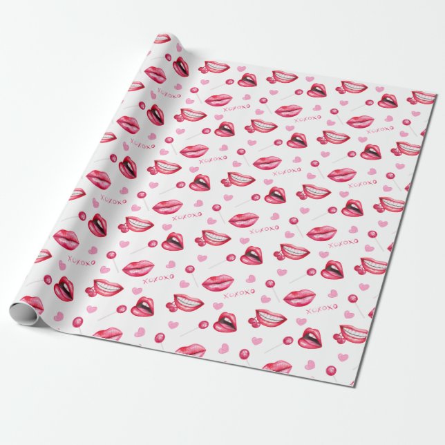 Hearts and Lips Wrapping Paper (Unrolled)
