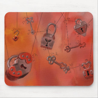 Hearts and Locks, Watercolor Painting Mouse Mat
