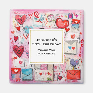 Hearts and Love Letters Pattern Party Thank You Magnet