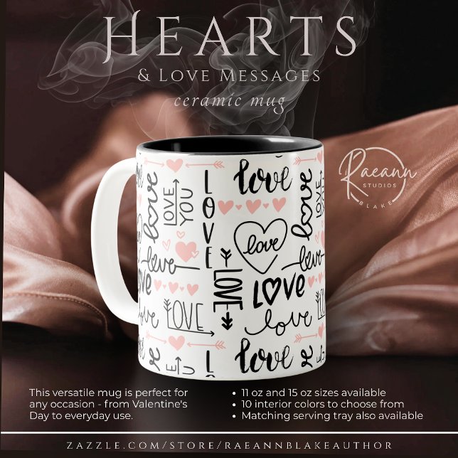 Hearts and Love Messages Two-Tone Ceramic Mug (Creator Uploaded)