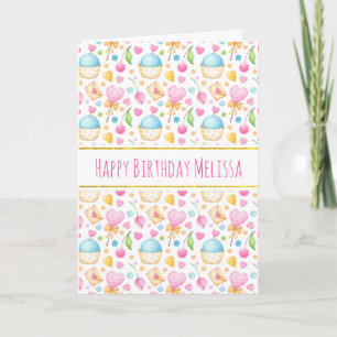 Hearts and Love Watercolor Pattern Birthday Card