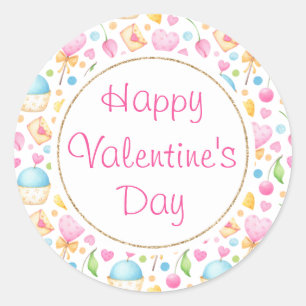 Hearts and Muffins Delightful Valentine's Pattern Classic Round Sticker