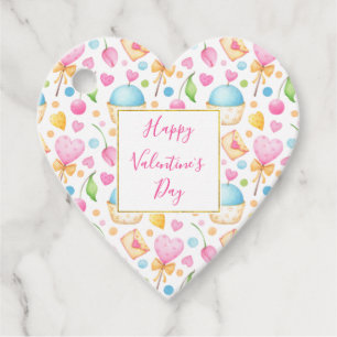 Hearts and Muffins Delightful Watercolor Pattern Favour Tags