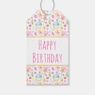 Hearts and Muffins Delightful Watercolor Pattern Gift Tags
