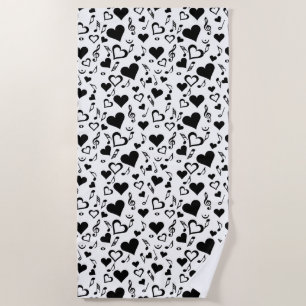 Hearts and Music Notes Beach Towel