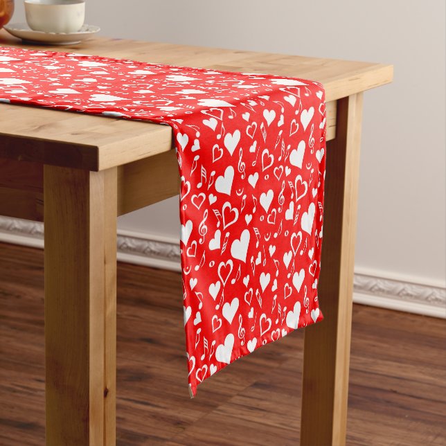 Hearts and Music Notes Short Table Runner (In Situ)