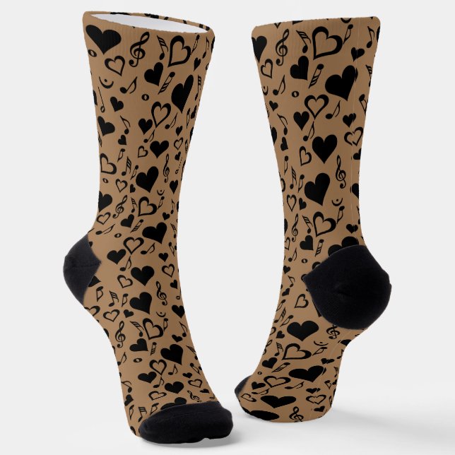 Hearts and Music Notes Socks (Angled)
