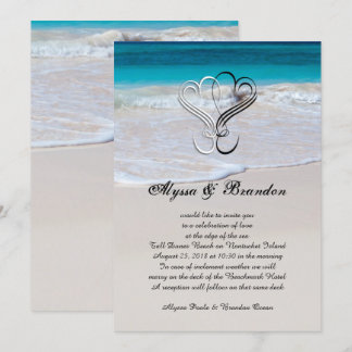 Hearts and Ocean Scene Custom Wedding Invitations