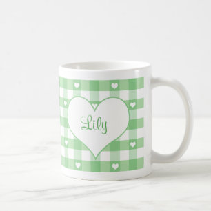 Hearts and Pastel Gingham Check Coffee Mug